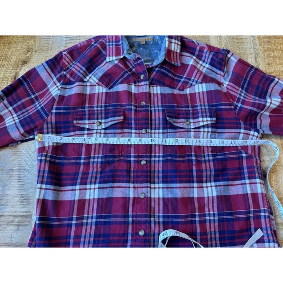 Jachs Girlfriend Women's Red Plaid Long Sleeve Pearl Snap Button Down Shirt M - Picture 9 of 11